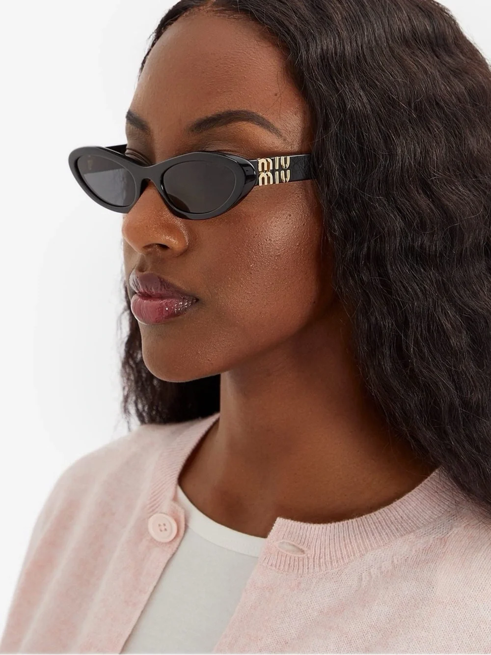 Miu Miu Black Cat-Eye Sunglasses with Gold Temple Logo